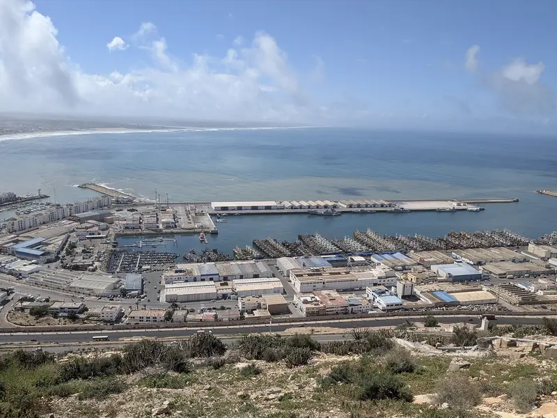 View from the Agadir Oufella hill over the fishing port and the Atlantic
